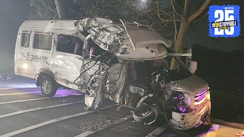 Scene of the tragic Satara-Lonand accident where devotees lost their lives while heading for darshan.