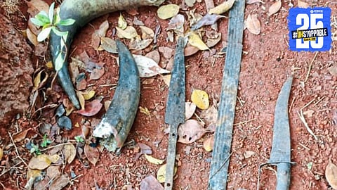 Ancient sword hilt and artifacts from the Maratha era discovered in a Mahabaleshwar well during excavation.