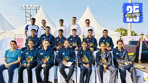 Om Sanap celebrates with his silver medal after an impressive display in men’s beach volleyball at the Khelo India Beach Games.