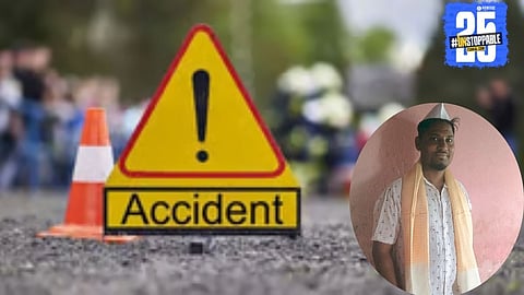 Scene from the tragic accident in Umbraj where a youth lost his life after being hit by an unknown vehicle.