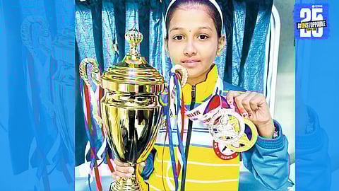 Kavya Kasar from Kakadwadi with her gold medal after a stunning win in Nepal