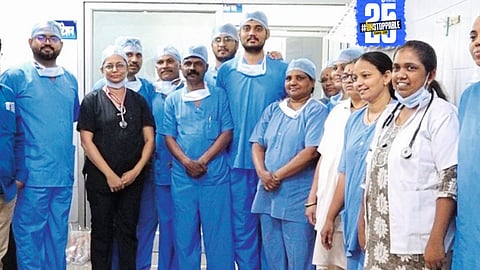 Doctors at Sai Sansthan Hospital after performing a successful heart valve surgery that saved a patient’s life.