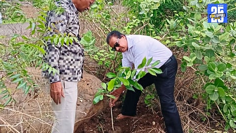 Four sons planting saplings in memory of their mother, honoring her wish for an eco-friendly farewell in Kolhapur.