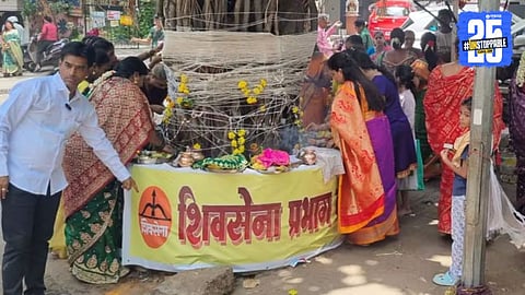 shinde shivsena banner on banyan tree