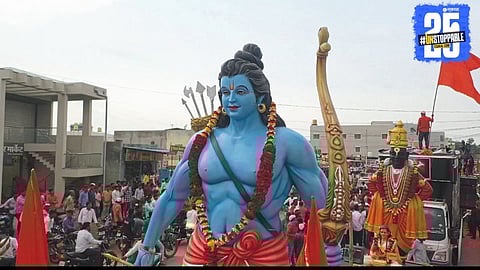 BrahMos missile replica draws massive attention during Shivrajyabhishek festival, symbolizing national pride.