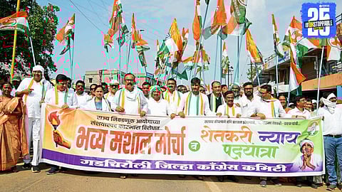 Harshvardhan Sapkal leads torch march in Gadchiroli, criticizes Modi as “power-hungry,” not a true yogi.