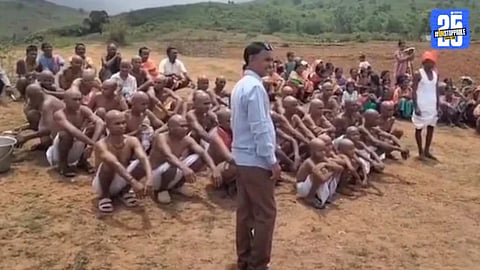 "Villagers force 40 family members of a woman who married outside her caste to undergo public head shaving, alongside ritual animal sacrifice and imposed fines."