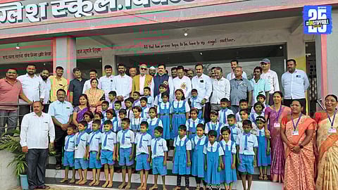 Ram Shinde interacts with students and teachers at Pimpalner, highlighting the need for structured and technical education.