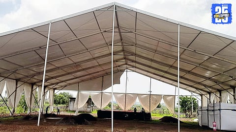 Lonand Palakhi base being prepared with murum layer and German hanger shelters ahead of Mauli’s arrival.