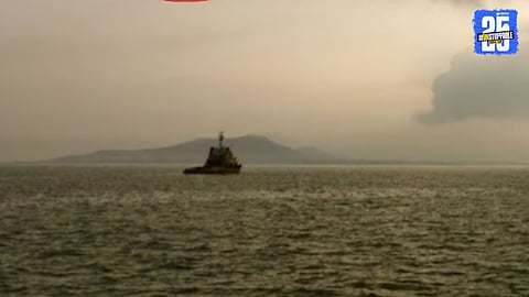 Coast Guard helicopter conducting an aerial search near Alibaug after a suspicious boat was reported missing in the Raigadh coastal area.