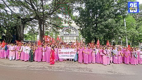 ASHA workers protesting outside Satara Zilla Parishad; demand action on long-pending issues affecting healthcare delivery.