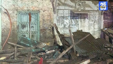 Neglect turns dangerous — portion of old house in Balives collapses despite demolition notice by civic body."