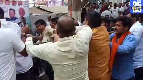 Former MLA Ajay Singh injured during a violent clash among Congress workers at the Arrah party office in Bihar.


