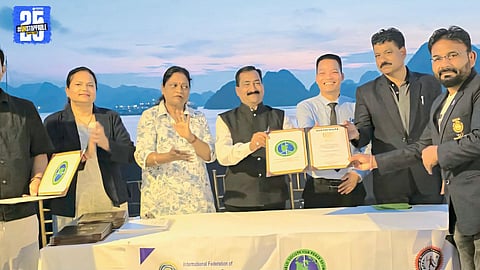 Dr. Santosh Bhujbal receives the Peace & Sport Award in Vietnam — a proud moment for Marathi soil on the international stage.