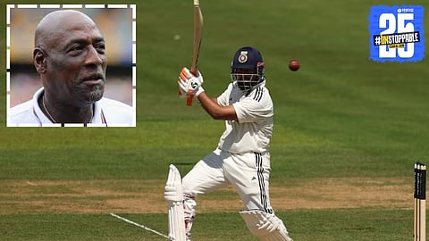 Rishabh Pant celebrates after breaking Viv Richards’ record for most sixes against England in a Test match at Lord’s Cricket Ground.

