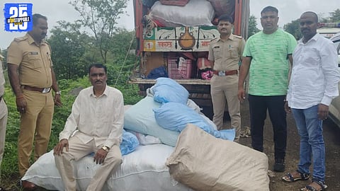 Mokhada police with seized gutkha packets and arrested accused; ₹4.5 lakh worth contraband recovered in crackdown.