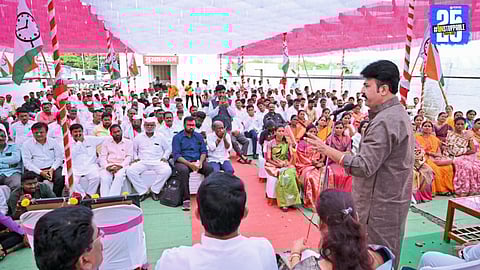Umesh Patil addressing NCP workers in Pandharpur, strongly criticizing Laxman Hake’s alleged divisive remarks.