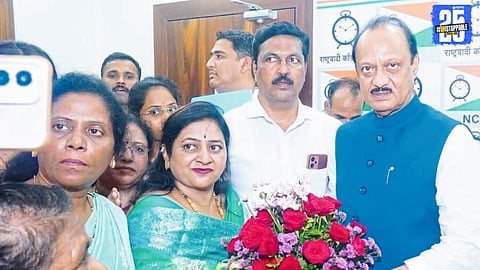 Seema Jadhav receiving the appointment letter from Deputy Chief Minister Ajit Pawar during the official ceremony.