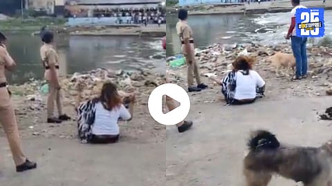 A visibly intoxicated woman is seen attempting to enter the Mula-Mutha river in Pune while claiming her mother is calling her; alert citizens and swift police action prevented a tragedy.