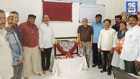 Rail Manager C.L. Meena performs pooja of Dr. Ambedkar's historic photo at Kurduwadi Railway Station.