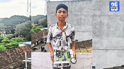 Prem Pasare, a class 10 student from Aawali Budruk, showcases his innovative drunk driving alert system aimed at road safety."