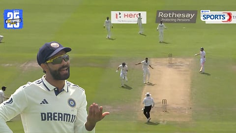 Ravindra Jadeja reacts furiously after India miss an easy run-out chance on Joe Root