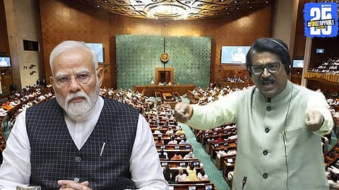 Shiv Sena (UBT) MP Arvind Sawant speaks in Lok Sabha, strongly criticizing Prime Minister Narendra Modi over the Pahalgam ceasefire announcement and its implications for national security.

