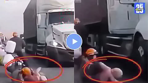 Mother saves child from speeding truck CCTV Footage Viral video