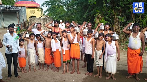 Devotees in Salgar Budruk performing Jalabhishek to appease rain god on Shravan Monday.”