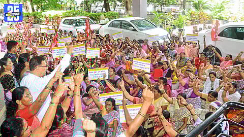 Anganwadi Helpers Demand Clarity on THR Rules; Sit-in Protest Begins