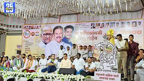 Shashikant Shinde addressing the media on public trust and political decay in Maharashtra."