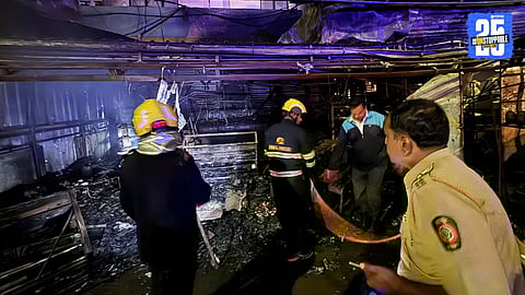 Firefighters battling flames at Golden Bakery in Kothrud, Pune, where a massive blaze caused extensive property damage but no casualties.