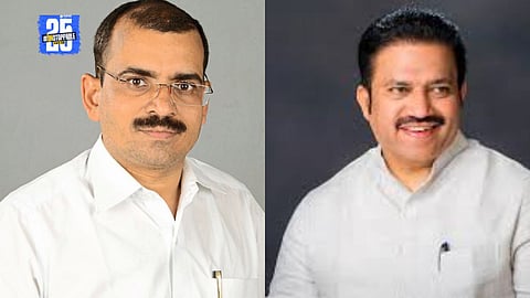 Dnyandev Ranjane addressing media while launching a scathing attack on Shashikant Shinde’s political record.