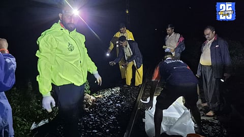 Scene near the railway track where a woman fell from Matsyagandha Express, leading to her death due to severe head injuries.