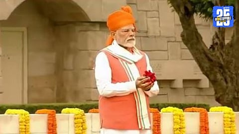 Prime Minister Narendra Modi hoists the national flag at the Red Fort on India’s 79th Independence Day, marking his 12th consecutive address to the nation.
