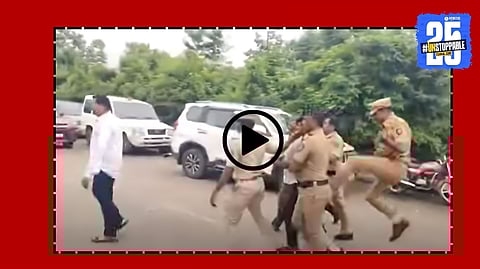 A police officer in Jalna delivers a film-style kick to a protester’s waist during a demonstration, sparking outrage after the video went viral.