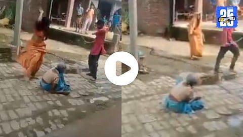 A shocking viral video from Hardoi, Uttar Pradesh shows a daughter-in-law beating her mother-in-law with slippers, followed by the brother-in-law attacking the woman with a pipe on the street.