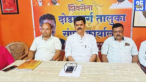"Shiv Sena leader Premanand Desai warns BJP leaders in Dodamarg against using false information for party entry."