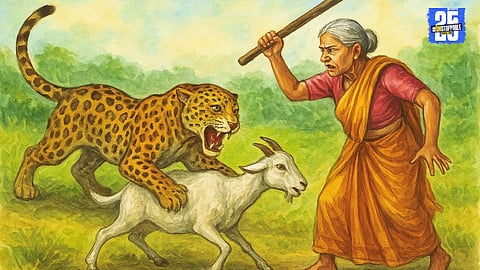 Brave grandmother from Kanagar fights leopard to save her goat – a rare act of courage amid rising wildlife conflicts.”