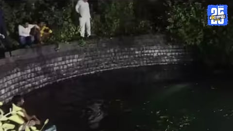 Police at the crime spot in Nanded after recovering bodies of married woman and her lover from a well in suspected honour killing case.