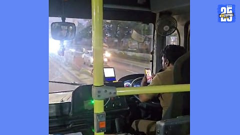 PMPML Bus Driver Mobile Watching