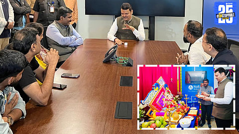 Maharashtra Deputy CM Devendra Fadnavis performs Ganesh Aarti at Sam TV office and comments on Jarange’s ongoing protest.
