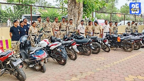 “Shrirampur police seize vehicles during action against number plate violations.”