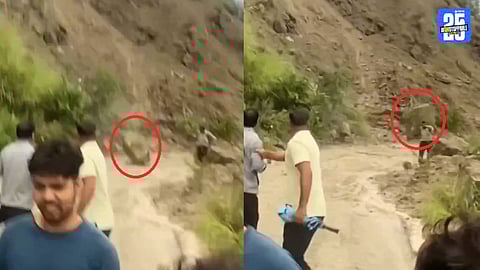 Almora Landslide Incident Video Shows Massive Rock Hitting Person on Road