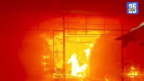 Indapur midnight fire: Three shops gutted, blaze controlled by firefighters at dawn.