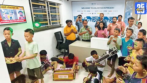 "Manipur students singing the Marathi Ganesh Aarti ‘Sukhakarta’ with perfect devotion."