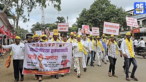 OBC Struggle Committee rally in Satara with slogans against government, demanding withdrawal of Maratha reservation decision.
