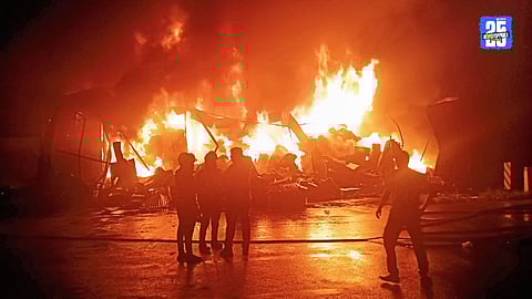Major Fire Erupts at JK Sales Warehouse; Firefighters Battle Flames for Hours
