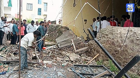Gas cylinder blast in Shevgaon city injures two; building windows shattered.