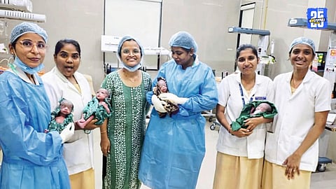 Mother delivers quadruplets — three girls and one boy — at Satara government hospital; all safe and healthy.